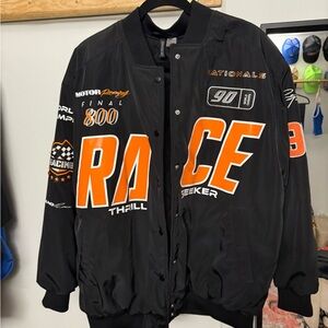 Divided Black Bomber Jacket with Orange Details